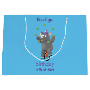 Funny cute rhino juggling on unicycle large gift bag