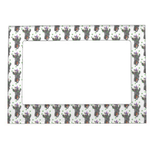 Funny cute rhino juggling on unicycle magnetic frame