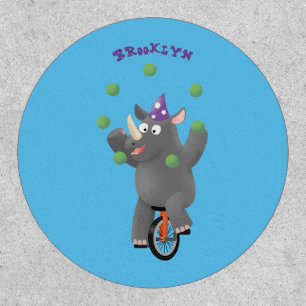 Funny cute rhino juggling on unicycle patch