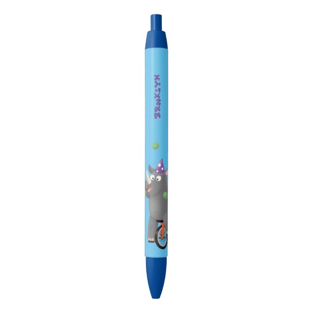 Funny cute rhino juggling on unicycle pen (Front Vertical)