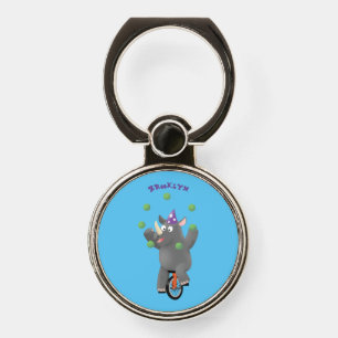 Funny cute rhino juggling on unicycle phone ring stand
