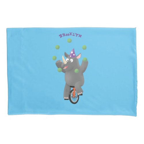 Funny cute rhino juggling on unicycle pillow case