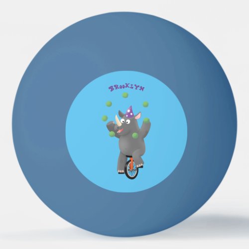Funny cute rhino juggling on unicycle ping pong ball