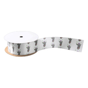 Funny cute rhino juggling on unicycle satin ribbon