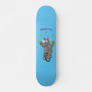 Funny cute rhino juggling on unicycle skateboard