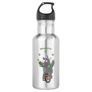 Funny cute rhino juggling on unicycle stainless steel water bottle