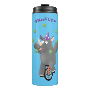 Funny cute rhino juggling on unicycle thermal tumbler