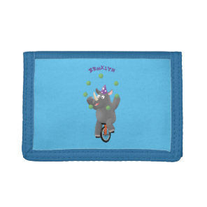 Funny cute rhino juggling on unicycle tri-fold wallet