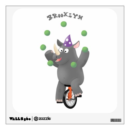 Funny cute rhino juggling on unicycle wall decal