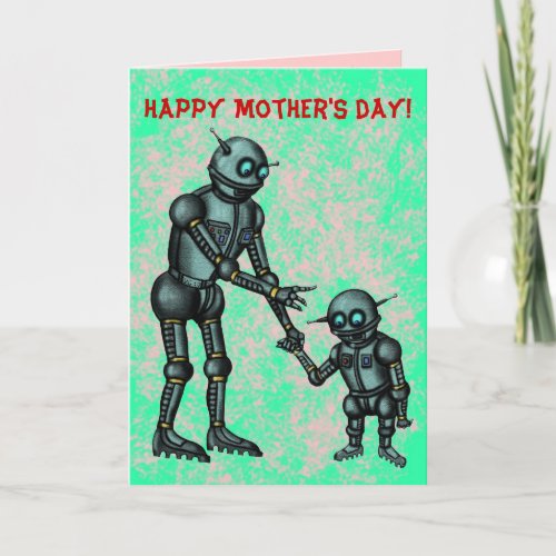 Funny cute robots Happy Mothers Day card