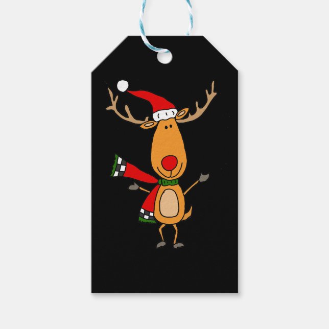 Funny Cute Rudolph Red-Nosed Reindeer Gift Tags (Front)