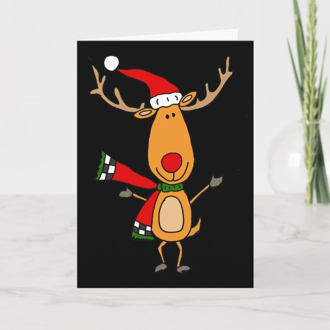 Funny Cute Rudolph Red-Nosed Reindeer Holiday Card (Front)