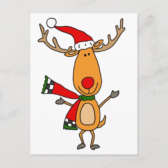 Funny Cute Rudolph Red-Nosed Reindeer Postcard (Front)