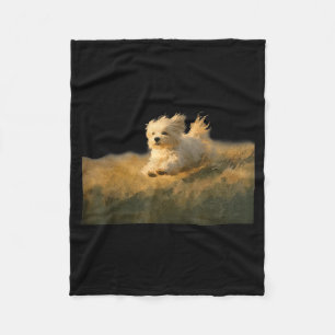 Funny Cute Running Dog Art Maltese Running in The Fleece Blanket