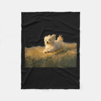 Funny Cute Running Dog Art Maltese Running in The Fleece Blanket