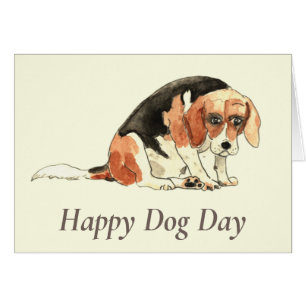 Funny Cute Sad Beagle Dog Watercolour Art Humour Cards