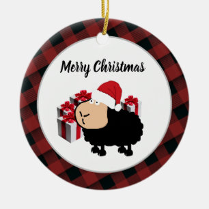 Funny cute Santa cartoon sheep Christmas Ceramic Ornament