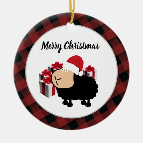 Funny cute Santa cartoon sheep Christmas Ceramic Ornament