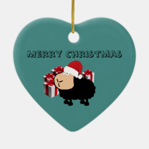 Funny cute Santa cartoon sheep Christmas Ceramic Ornament