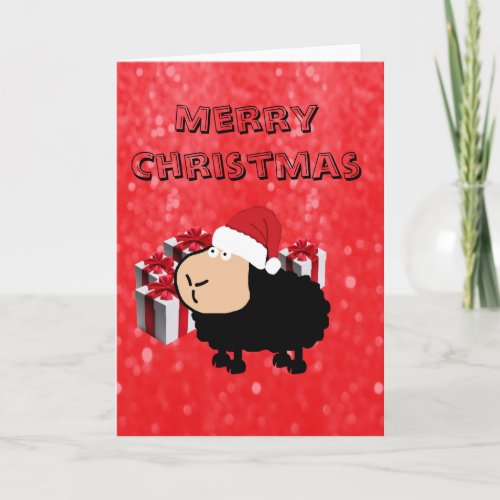 Funny cute Santa cartoon sheep Christmas Holiday Card