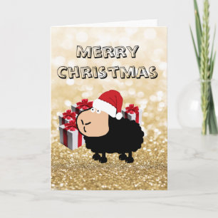 Funny cute Santa cartoon sheep Christmas Holiday Card