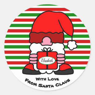 Funny Cute Santa Claus Custom From To Name X-Mas Classic Round Sticker