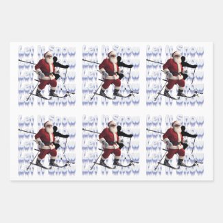 Funny Cute Santa on Skis Let It Snow Quote