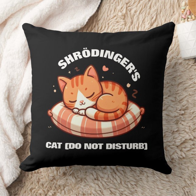 Funny Cute Shrodinger's Cat (Do Not Disturb) Throw Pillow (Blanket)