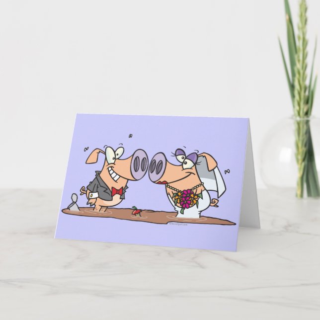 funny cute silly wedding pigs bride groom card (Front)