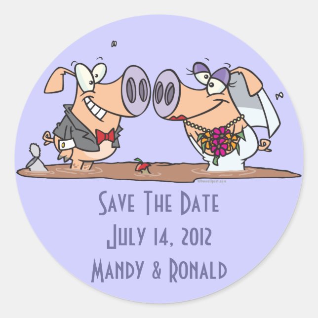 funny cute silly wedding pigs bride groom classic round sticker (Front)