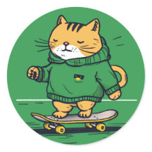 Funny Cute Skate Cat On Skateboard
