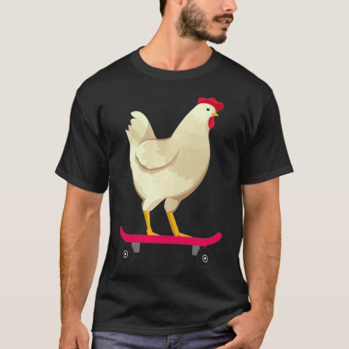 Funny Cute Skateboarding Chicken Animal Gift  T_Shirt