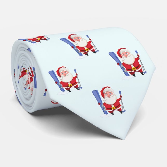 Funny Cute Skiing Santa Christmas Neck Tie (Rolled)