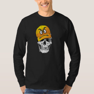 Funny Cute Skull Wears Angry Yellow Cap Graphic Pu T-Shirt