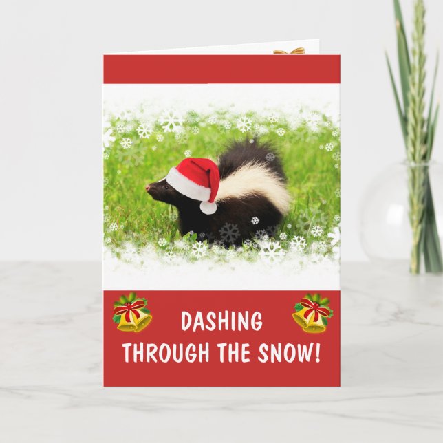 Funny Cute Skunk Christmas Holiday Card (Front)