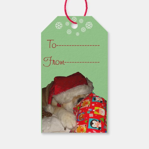 funny cute sleeping dog picture at christmas gift tags