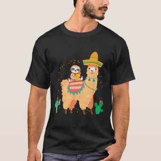 Funny Cute Sloth And Llama With Taco And Mexican S T-Shirt