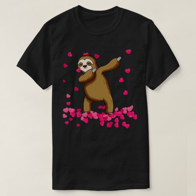 Funny Cute Sloth Dabbing Valentines Day T-Shirt (Design Front)