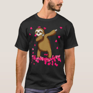 Funny Cute Sloth Dabbing Valentines Day T-Shirt