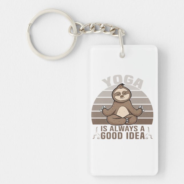 Funny cute sloth doing yoga. funny yoga poses keychain (Front)