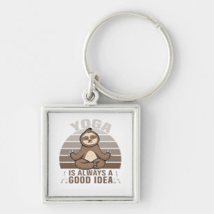Funny cute sloth doing yoga. funny yoga poses keychain