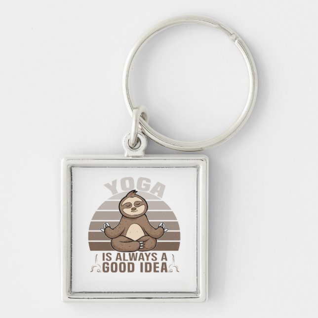 Funny cute sloth doing yoga. funny yoga poses keychain (Front)