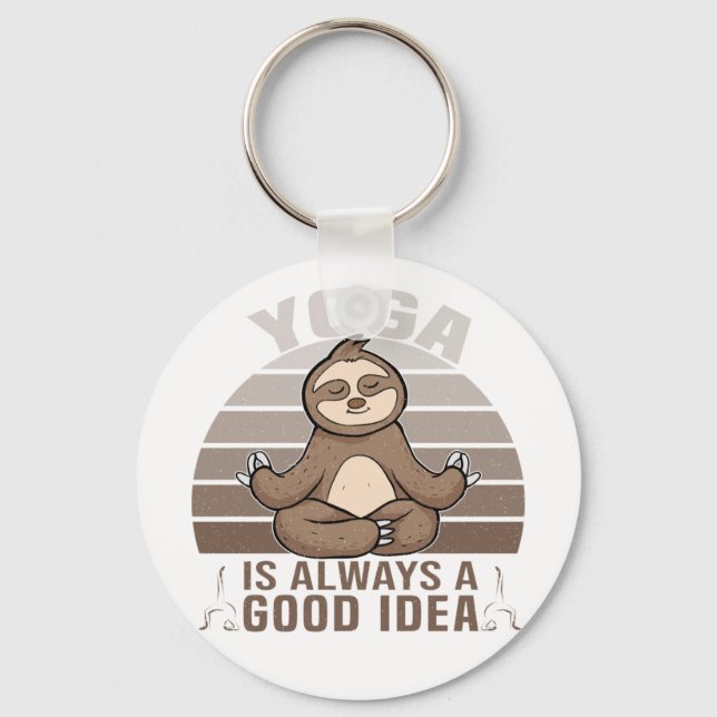 Funny cute sloth doing yoga. funny yoga poses keychain (Front)