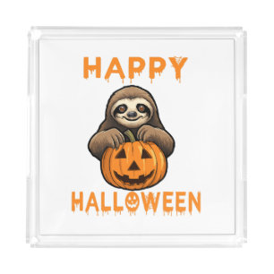 Funny Cute Sloth Holding Pumpkin Acrylic Tray