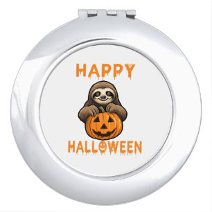 Funny Cute Sloth Holding Pumpkin Compact Mirror
