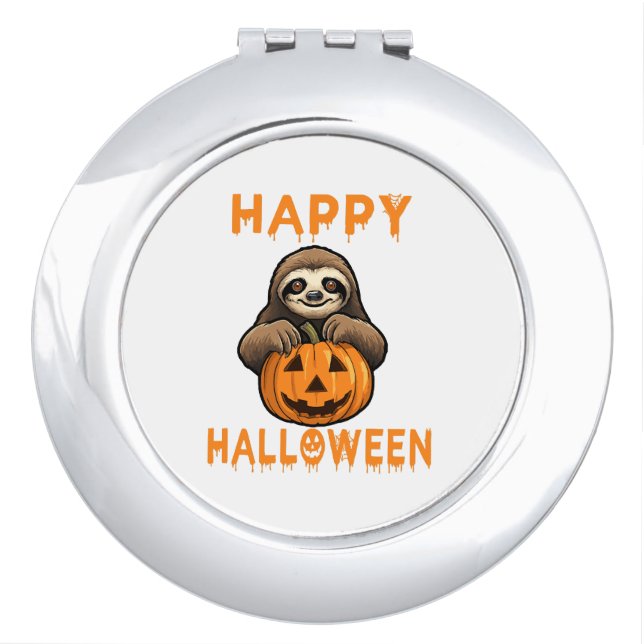 Funny Cute Sloth Holding Pumpkin Compact Mirror (Front)