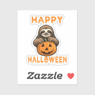 Funny Cute Sloth Holding Pumpkin Sticker