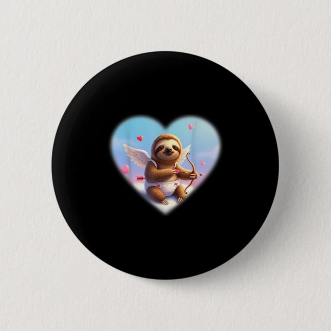 Funny Cute Sloth Lover Cud Date Valentines Day Gra Button (Front)
