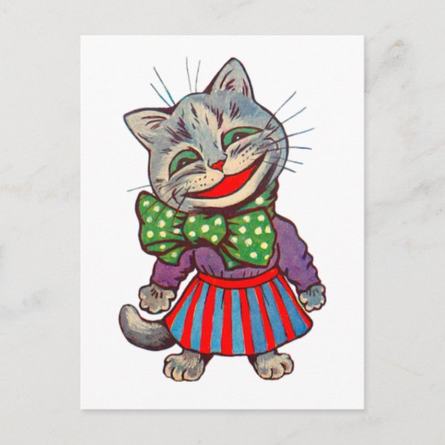 Funny Cute Smiling Retro 1930s Girl Cat Mascot Postcard (Front)