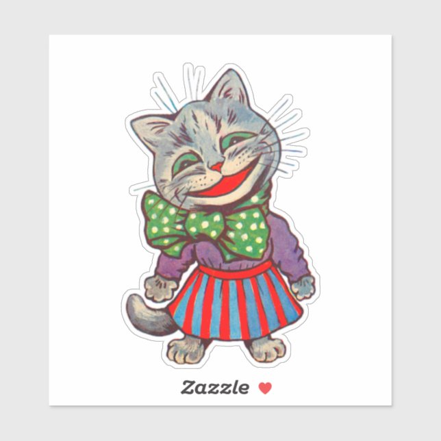 Funny Cute Smiling Retro 1930s Girl Cat Mascot Sticker (Sheet)
